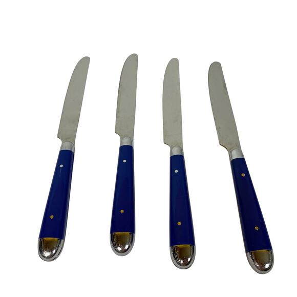 Oneida Palette Cobalt Blue Stainless Riveted 4 Butter Knives Glossy Silverware - Picture 1 of 3